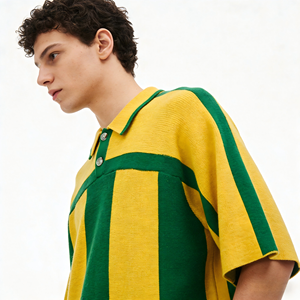 Jersey de Rugby de Punto con Diseño de Logotipo Personalizado OEM, Camiseta de Béisbol de Punto con Franjas Verticales Únicas, Jersey Deportivo de Punto de Alta Calidad, Polo - Product Image 4