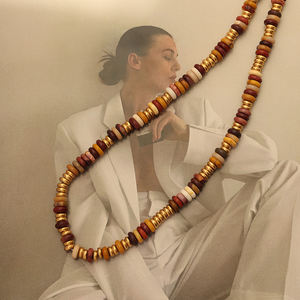 Kalung Musim Panas Surfer buatan tangan kalung tali elastis manik-manik baja tahan karat tahan air kalung batu alam mailard warna-warni - Product Image 2