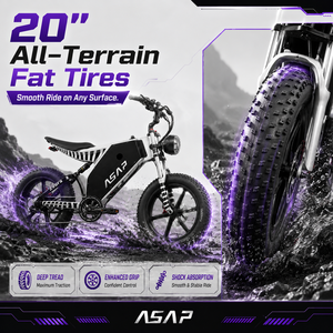 Vélo tout-terrain adulte 20 pouces avec pneus larges, suspension intégrale, batterie au lithium, cadre en aluminium, moteur 1000W, livraison rapide, Zebra Electri - Product Image 4