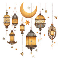 Ramadan Stern- und Mond-Wandaufkleber PVC Selbstklebende Laternen-Fensterdekoration Nahost-Festival Wanddekoration Heim- und Partydekoration