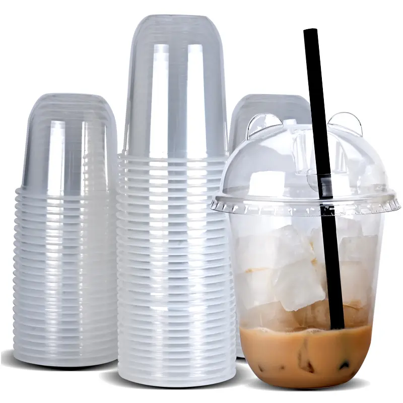 Copo de plástico descartável Calibre 95 em forma de U copo de plástico transparente PP copo de chá com tampa