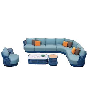 Ensemble de canapés en rotin d'extérieur, table basse en teck, structure en aluminium, résistant aux intempéries, mobilier de jardin, design moderne en forme de L - Product Image 3