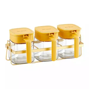 Commercio all'ingrosso 300ml * 3 scatola di spezie in vetro contenitore di condimento set di vasetti con cucchiaio