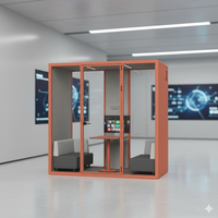 Bureau moderne orange multi-personnes, ultra-fin, avec cadre en aluminium, modulaire, réglable, LED, écologique, insonorisé, pour immeuble de bureaux, hôtel