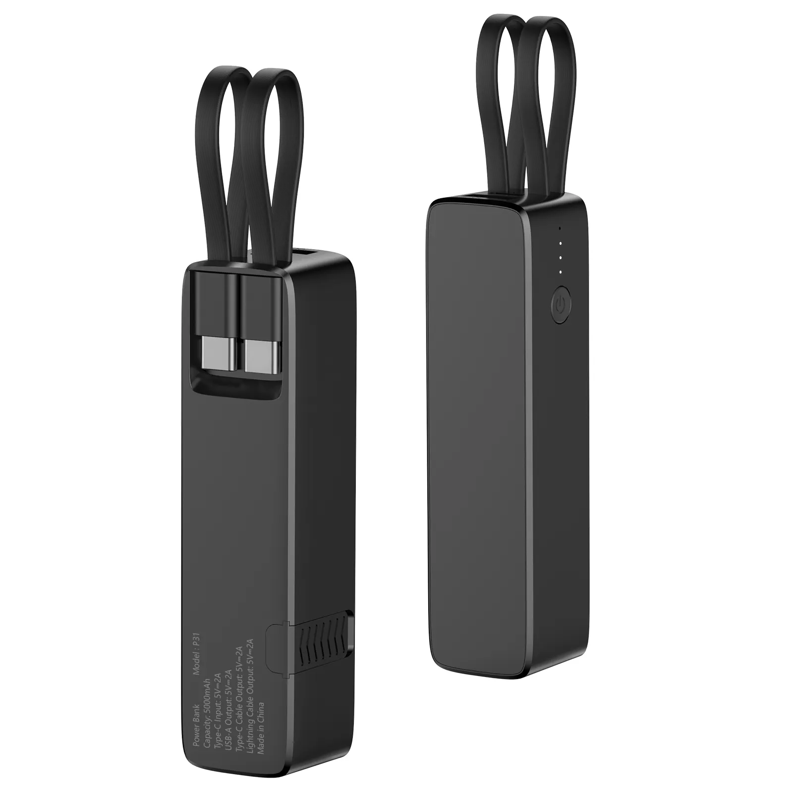 2024 New Portable Mini Power Bank LED Flashlight 5000mah Power Banks with Type C Charging Cable Small Emergency Pocket Charger