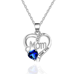 Collana con Ciondolo a Cuore in Argento 925 con Cristallo Blu e Strass 'Mamma Ti Amo' Regalo Romantico per Donne - Product Image 1