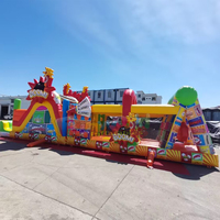 Circuito de Obstáculos Inflable de Grado Comercial, Casa de Brinco con Tobogán para Niños, Lona de PVC de 0.55 mm, Capacidad de 1000 kg, Portátil, para Fiestas al Aire Libre