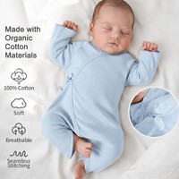 Pyjama Kimono Bleu Clair Doux à Nouer sur le Côté pour Bébé, en Coton Biologique, Confortable et Chaud pour la Nuit