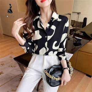 Kemeja Wanita Chiffon Cetak Retro Baru 2026, Atasan Lengan Panjang, Blus Longgar, Pola Geometris, Kemeja Wanita untuk Kantor - Product Image 5