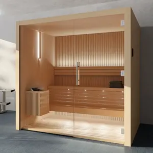 2024 Nieuwe Ontwerp Van Hoge Kwaliteit Traditionele Sauna Hemlock 4 Personen Indoor Saunaruimte Met Intelligent Bedieningspaneel