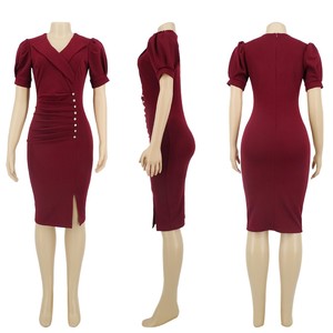 <span class=keywords><strong>Abiti</strong></span> da carriera Midi con bottoni sottili da donna con colletto <span class=keywords><strong>su</strong></span> <span class=keywords><strong>misura</strong></span> plissettato in tinta unita manica corta <span class=keywords><strong>abiti</strong></span> da donna estivi da ufficio - Product Image 6