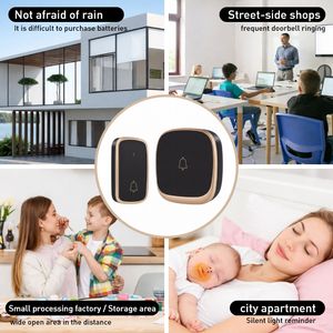 Sonnette sans fil Daytech pour extérieur, étanche, auto-alimentée, bouton lumineux clignotant, indication lumineuse respirante, 38 sonneries - Product Image 5