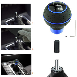 หัวเกียร์หนังสีน้ำเงินทรงกลมแบบ Ergonomic สำหรับรถยนต์เกียร์ธรรมดา - Product Image 2