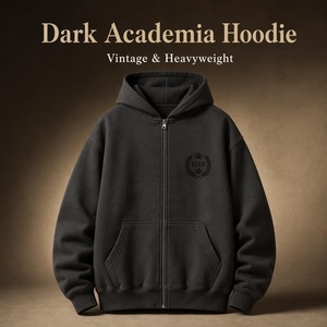 Sudadera con capucha gótica Dark Academia con cremallera, estampado Old English para adolescentes, forro polar grueso, cremallera metálica, abrigo estilo streetwear - Product Image 1