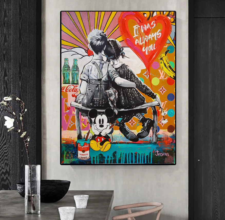 Love is Answer Boy Kiss Girl Love  Cartoon Graffiti wall Street Pictures Canvas Painting For home Decor Cuadros Living room