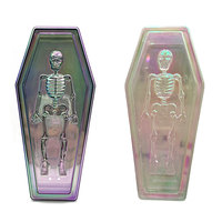 Boîte de rangement en plastique irisée en forme de cercueil squelette pour Halloween, pour bonbons et bijoux, idéale pour la décoration de fête, vente en gros
