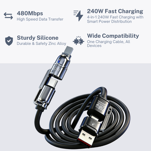 Cable de Carga Múltiple USB C 4 en 1 PD 3.1 de 240W, Cable de Sincronización de Datos de Silicona Líquida de 1m 1.5m, Agradable al Tacto, para Laptop, Tablet y Smartphone - Product Image 5