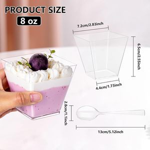 YOUBET Plastic Dessert Cups 8oz Clear Square Cups Mini Appetizer Cup Tasting Spoons <strong>Pudding</strong> Fruit Yogurt <strong>Parfait</strong> - Product Image 2
