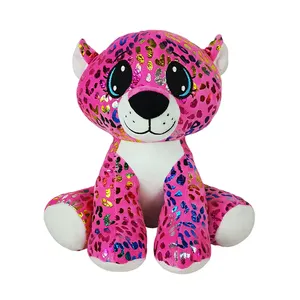 Travesseiro de brinquedo de pelúcia, brinquedo de pelúcia personalizado com olhos grandes e rosa, oncinho, leopardo, para bebê