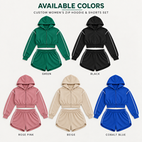 Ensemble personnalisé pour femme : sweat à capuche zippé à manches longues et short à taille élastique pour tenue décontractée quotidienne