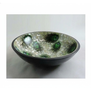 Bol décoratif en nacre à motif plume de paon, bol de service, corbeille à fruits, centre de table pour table à manger, table basse, décoration intérieure - Product Image 1