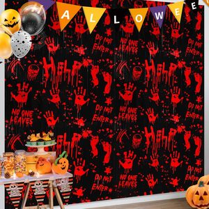 Cortina de Flecos de Papel Metálico Negro y Rojo con Huellas Sangrientas de Halloween, Decoración para Fiestas y Casas Encantadas - Product Image 1