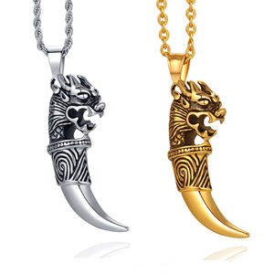 Collana con Pendente a Dente di <span class=keywords><strong>Lupo</strong></span> Impermeabile e Antiossidante, Stile Vintage Hip Hop da Uomo, in Acciaio Inossidabile 316L, Collana Vichinga - Product Image 1
