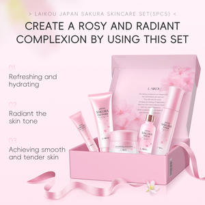 LAIKOU Japan Sakura Skincare <span class=keywords><strong>Set</strong></span> 5 pezzi detergente viso <span class=keywords><strong>donna</strong></span> Toner siero crema per gli occhi pigmentazione cura della pelle <span class=keywords><strong>Set</strong></span> regalo - Product Image 3