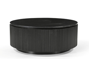 Mesa de Centro Redonda de Madera CNC con Tapa de Mármol Negro / Madera Negra / Madera de Mango con Mármol Negro - Product Image 6