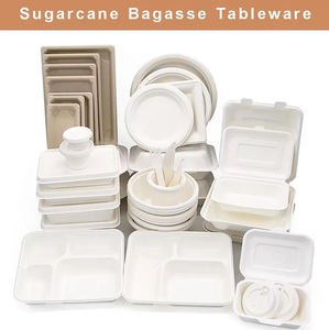 Boîte à repas en bagasse 3 compartiments - 9 x 9 pouces, biodégradable, jetable, 3 divisions, boîte à emporter pour hamburger personnalisée, micro-ondes, restauration rapide - Product Image 3