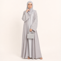 Dovegraue Verzierte Offene Abaya Damen Bescheidene Kleidung Islamische Bekleidung
