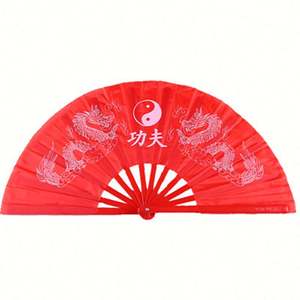 Venta al por mayor de fábrica: Abanico de danza Tai Chi y Kung Fu para niños y adultos, de bambú pintado y plástico rojo, para artes marciales. - Product Image 2