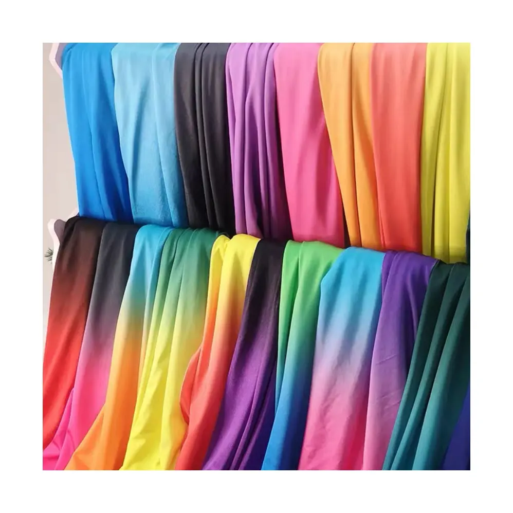 Nouvel arrivage d'usine bon prix changement de couleur extensible Ombre dégradé tricot Lycra tissu vente en gros