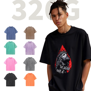 SHENGSHI lavado de alta calidad Vintage Streetwear estampado gráfico pareja suelta de manga corta talla grande camisetas de hombre - Product Image 1
