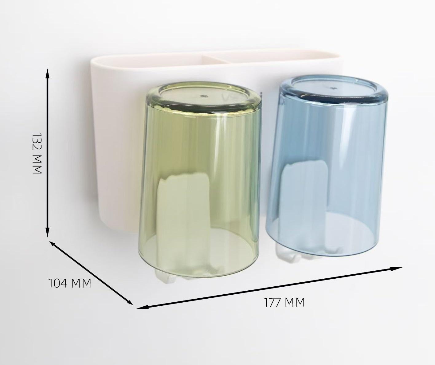 Support blanc double tasse 2+2 tasses colorées (vert+bleu)