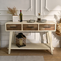 Table console en bois massif avec 3 tiroirs, style rustique farmhouse, meuble d'entrée pour salon, design antique, durable, montage facile