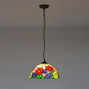 LongHuiJing Mediterranean Stained Glass Tiffany LED Pendant <b>Light</b> Adjustable Height 80cm Single Bulb Warm White Middle 360 - Product Image 4