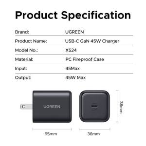 Cargador GAN <span class=keywords><strong>UGREEN</strong></span> Original de <span class=keywords><strong>45W</strong></span> MAX X524 Tipo USB C, Cargador de Pared de Carga Rápida, Pequeño y Compacto para iPhone, iPad y Oficina - Product Image 6