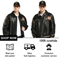 Blouson en cuir pour hommes Chenille Patches Blouson aviateur pour hommes