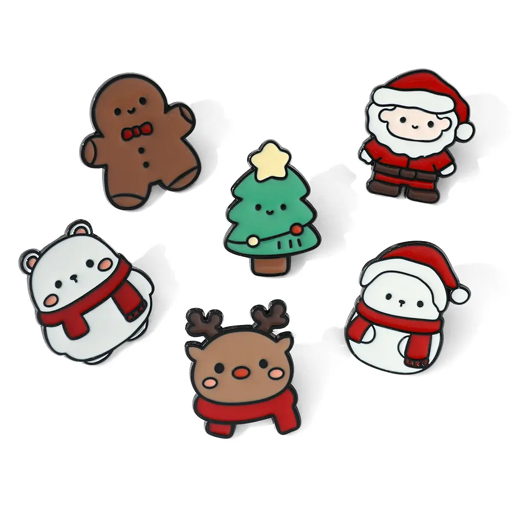 DIY Kids Cartoon Metal Buckle Cartoon Lovely Christmas Holiday Gift Santa Claus Tree Elk Snowman Enamel Anime Cloth Bag Brooch