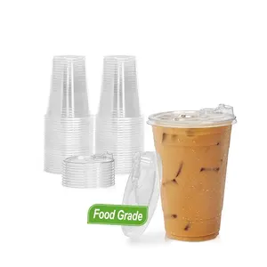 Custom logo12oz 16oz 20oz 24oz disposable PET PLA eco strawless plastic cups clear beverage coffee cups with lids for shop party