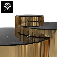 Table basse de luxe en marbre, design moderne, base métallique personnalisable, finition antique, prix de gros usine haut de gamme, pour usage hôtelier