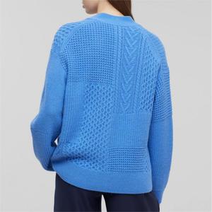 Cardigan da Donna in <span class=keywords><strong>Maglia</strong></span> Italiana Personalizzato 2026, Comodo Maglione Chiuso con Patchwork Tonal per Donna - Product Image 3