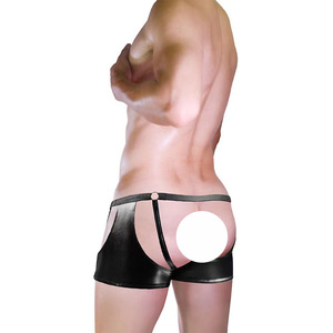 Boxers sexy pour hommes en similicuir taille basse avec découpes pour porte-jarretelles, sous-vêtements noirs en Spandex - Product Image 3