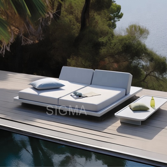 SIGMA Made New Arrival Patio Outdoor Garden Pool Beach Durable Aluminum Frame Double Chaise Daybed