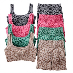 Ensemble de yoga imprimé léopard, taille haute, contrôle du ventre, sans couture, séchage rapide, soutien-gorge de sport et short, vêtements de sport - Product Image 4