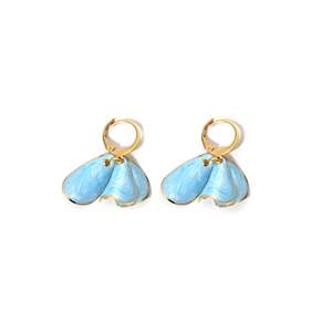 Fashion Drop Earrings 316L Stainless Steel PVD Gold Plating Sustainable Resistant Blue Enamel Design - Product Image 1