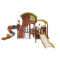 Équipement de jeu extérieur en bois et acier à thème, avec doubles toboggans, pour enfants, idéal pour les écoles et les parcs publics – Direct Usine