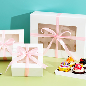 Foldable <b>Windowed</b> Transparent Baking Box for Cheesecake Egg Tarts Customizable with Ribbon Logo Matt Lamination Cake Package - Product Image 5