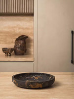 Bol à fruits géant en marbre noir sculpté, écologique et luxueux, Stonekocc D35x6cm, pour la salle à manger, le salon, la cuisine, rangement